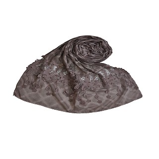 Diamond Work Heavy Lace Hijab With Fringe Stole - Purple